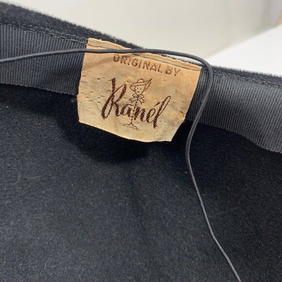 VTG Ranel Black Cloche Glory Imported Velour Hat w/ Feather Accent Chin Strap OS - Picture 7 of 8